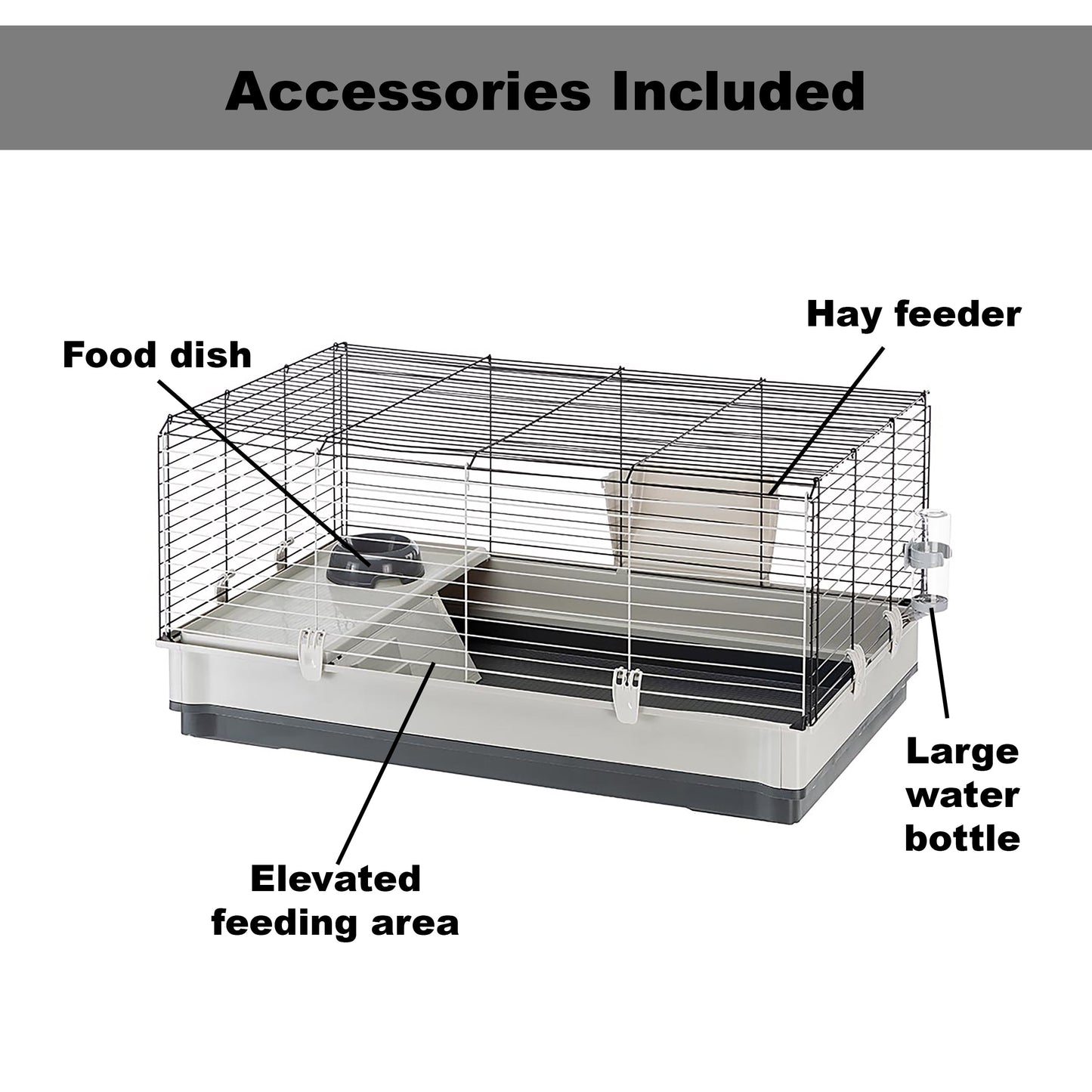 Ferplast Krolik Rabbit Cage | 39.4L X 23.6W X 19.7H Inches | Gray & Black