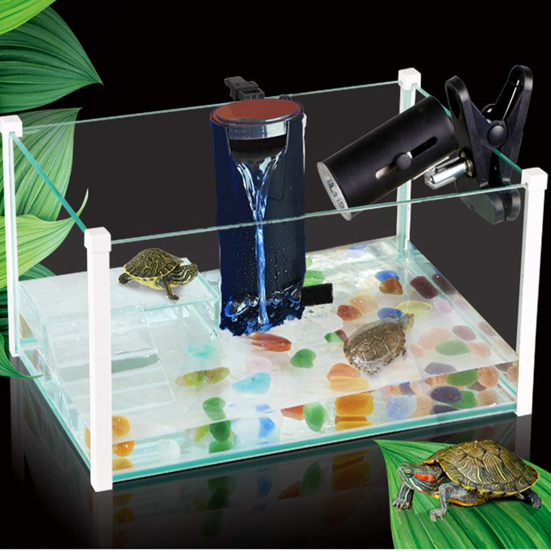 Aquarium Turtle Filter Waterfall Flow Water Clean Pump Bio-Filtration for Reptiles Tank Low Level Waterfall Filter for Small Fish Tank Turtle Tank Shrimp Amphibian Frog Crab (Aquarium Filter)