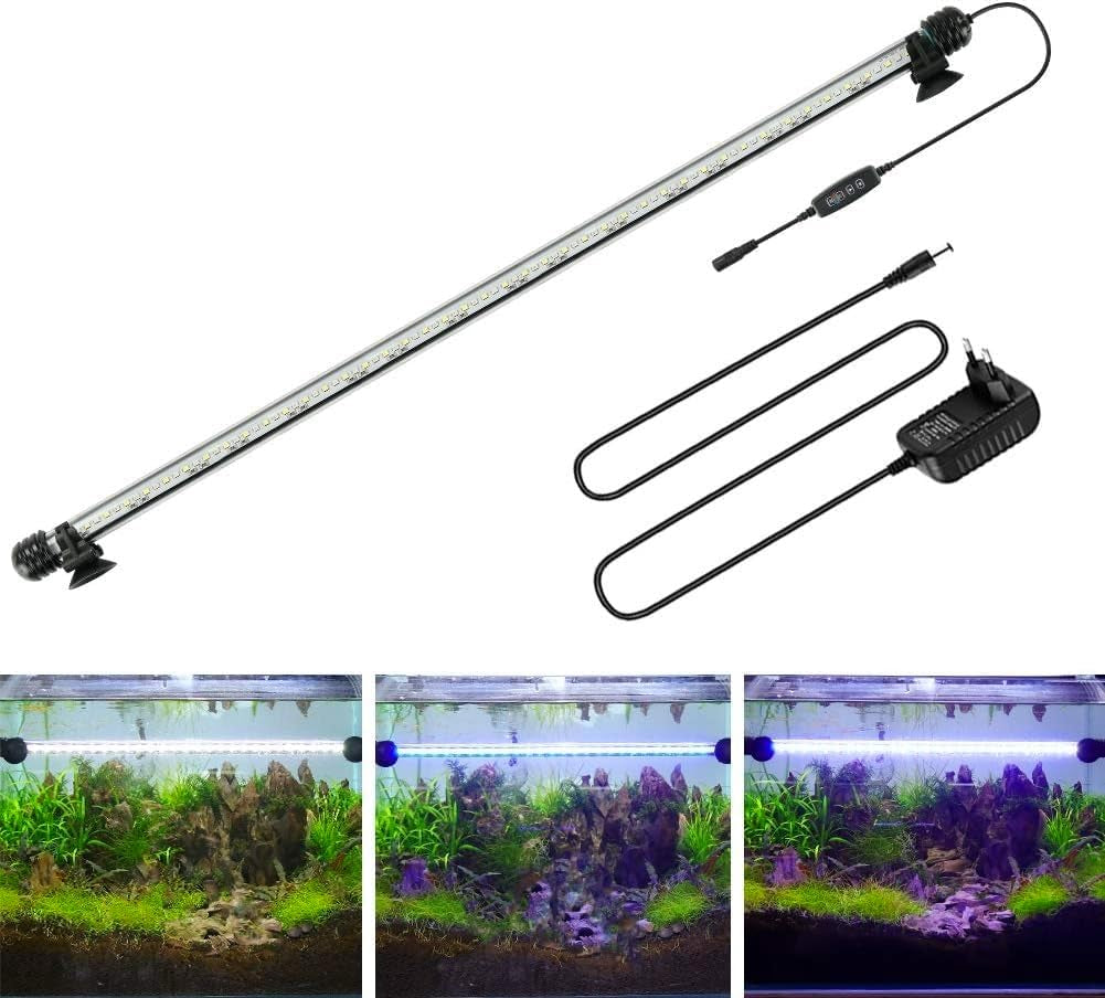 Aquarium Light for Fish Tank,Auto On/Off Submersible White and Blue Aquarium Plant Light with Timer and Dimming Function (7.5 Inch （Timer & Dimming Function)