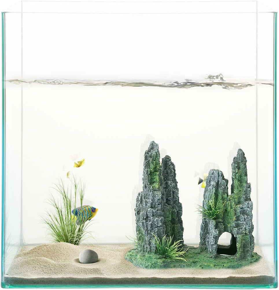 FEDOUR Aquarium Mountain View Stone Ornament Tree Rock Cave Landscape, Large Aquarium Ornament Rock Artificial Fish Tank Decoration